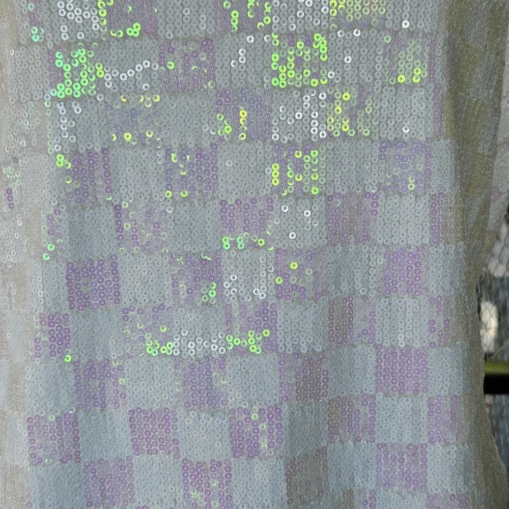 Crop Top Size L Iridescent Lavender Checkered Sequin Spaghetti Strap Mermaid Y2K - Picture 10 of 10